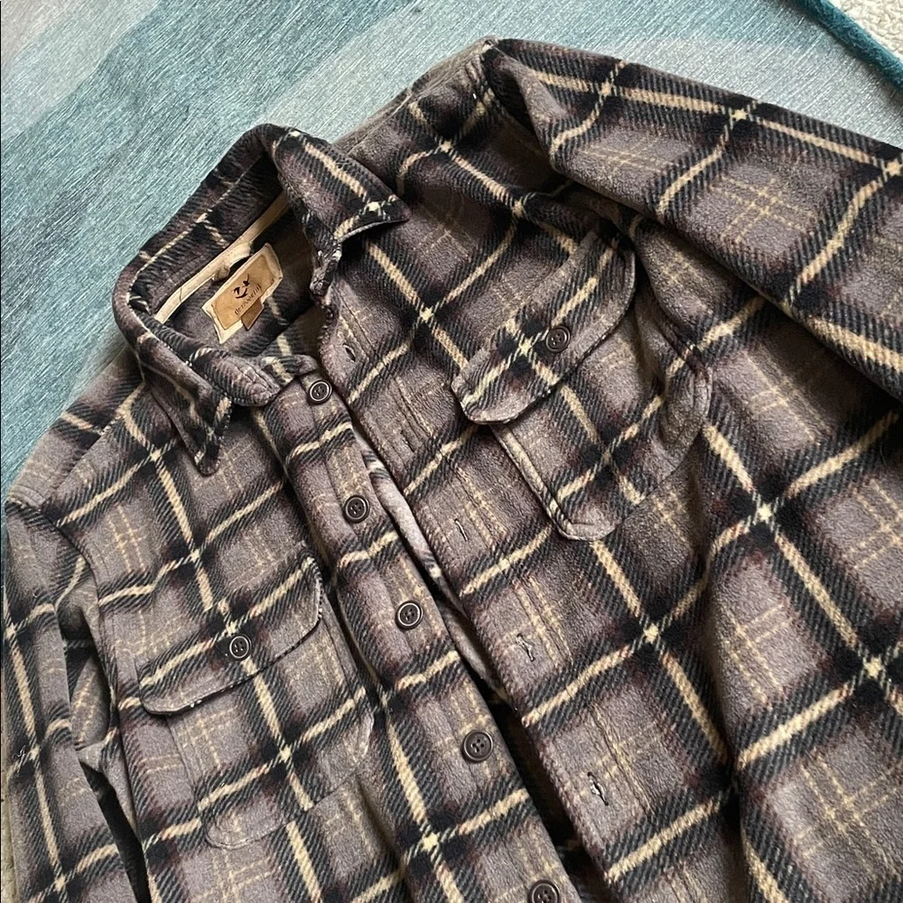 Outdoor Life Plaid Fleece Shirt Jacket in Black and Tan